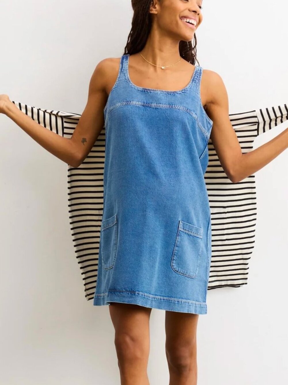 Hatch Kiley Denim Mini Dress | Size L (Maternity)